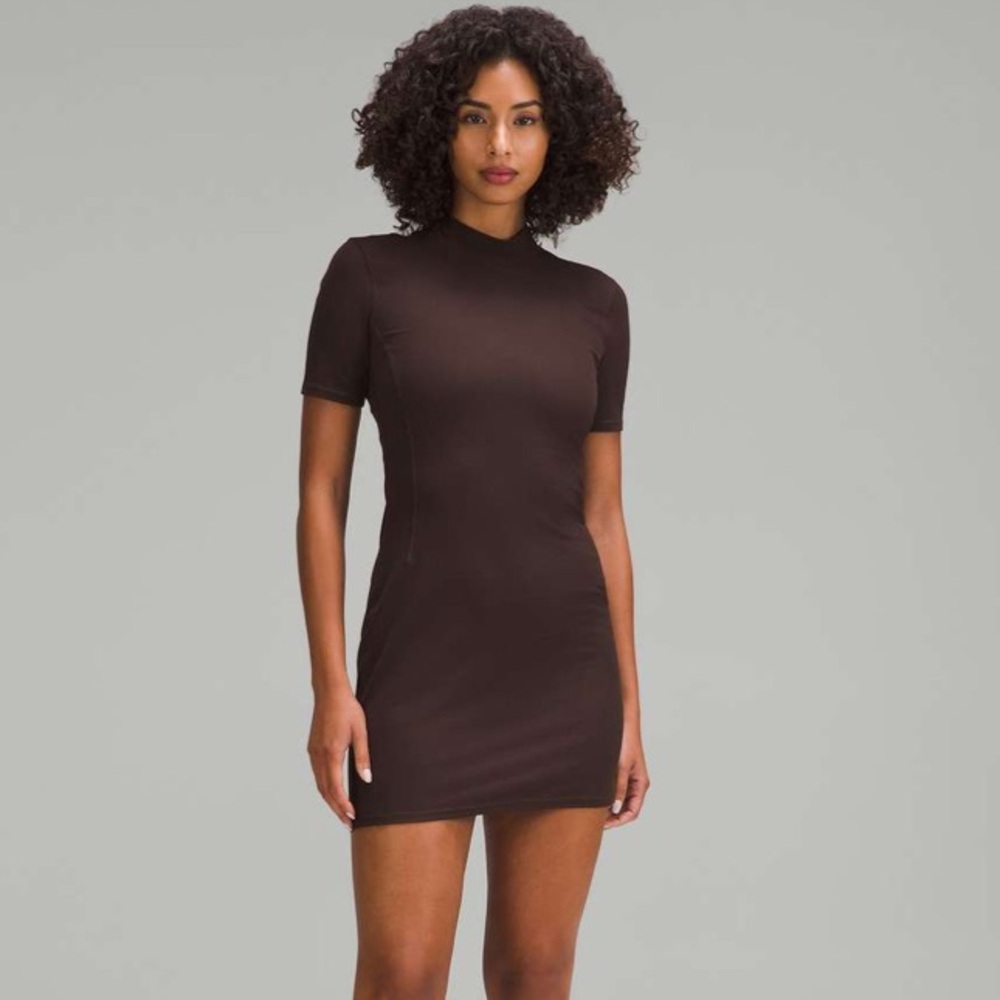 Espresso All Aligned Ribbed Short Sleeve-Dress